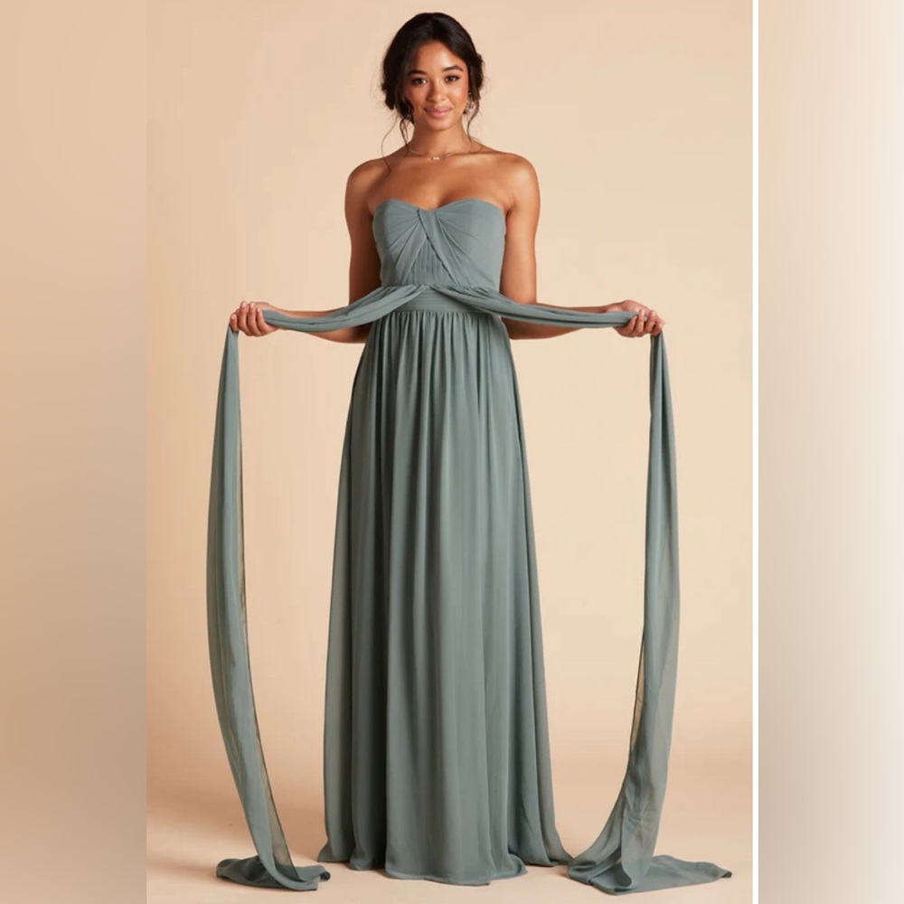 Birdy Grey Bridesmaids Grace Convertible Dress in Sea Glass Green Chiffon fabric